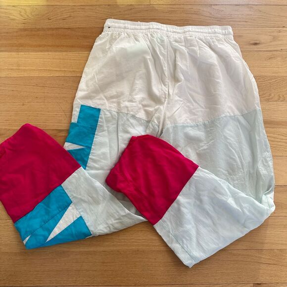 Nike Retro Color Block Track Pants White Blue Pink Joggers Windbreaker Large - Picture 7 of 7